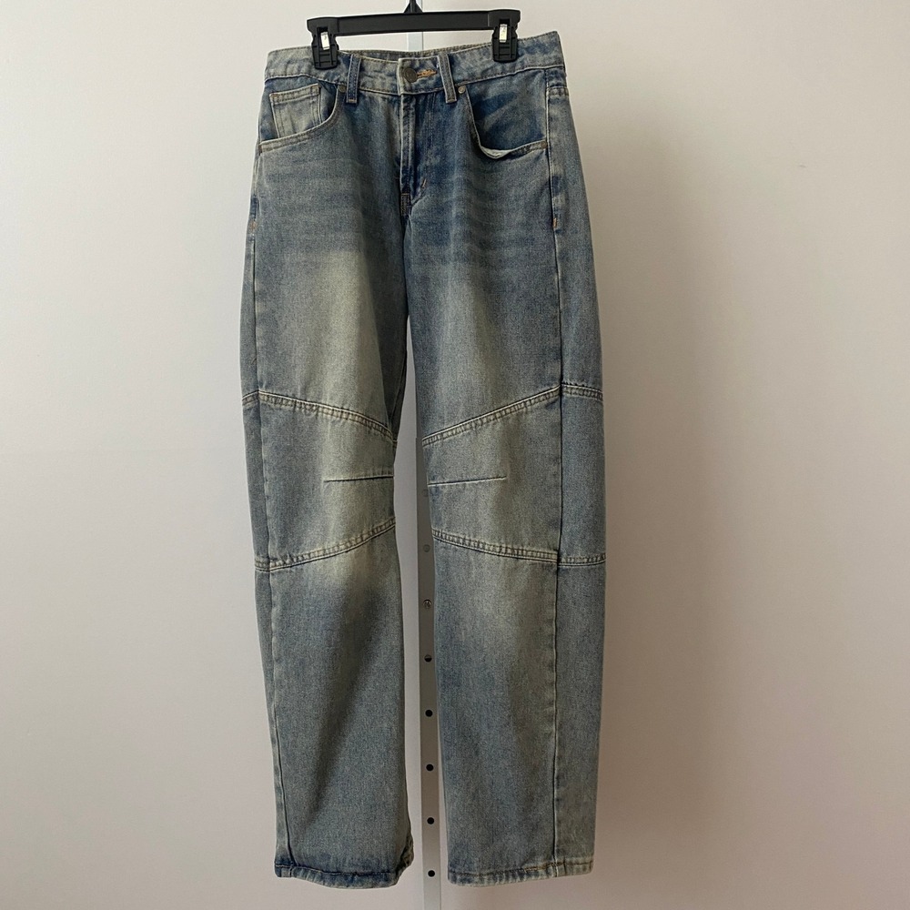 Cali 1850 Relaxed Seam Detail Barrel Skater Grunge Straight Leg Jeans 28 Blue